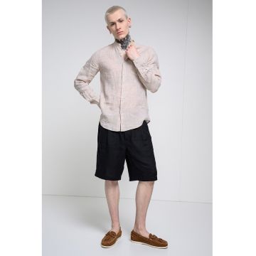 Camasa de in cu buzunar pe piept - Bej deschis