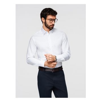 Camasa din bumbac cu modele delicate regular fir  K698 - Alb