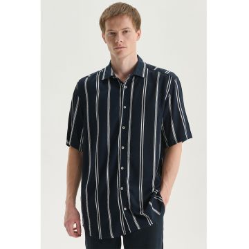 Camasa lejera cu model in dungi si maneci scurte - Alb/Albastru ultramarin