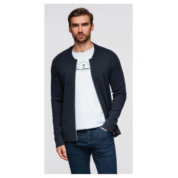 Cardigan tricotat fin cu fermoar - Albastru inchis