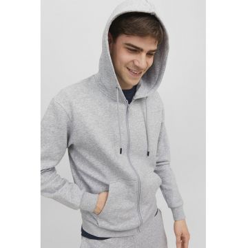 Hanorac cu fermoar si buzunare laterale - Gri deschis melange