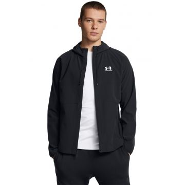 Jacheta cu fermoar - din material rezistent la vant - pentru antrenament - Negru