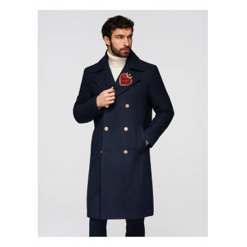 Palton cu lana si aplicatii decorative  OM-COWC-0149 - Albastru inchis