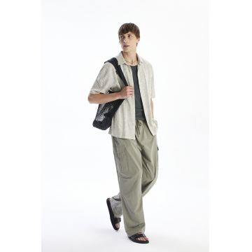 Pantaloni cargo relaxed fit cu snur - Gri cenusiu