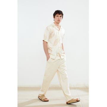 Pantaloni relaxed fit cu snur - Crem