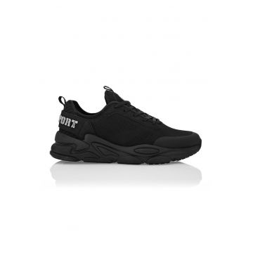Pantofi sport de plasa cu logo - Negru/Argintiu