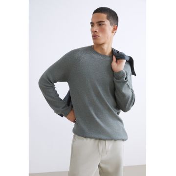 Pulover tricotat fin cu maneci raglan - Gri deschis