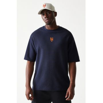 Tricou cu aspect texturat si maneci cazute - Bleumarin