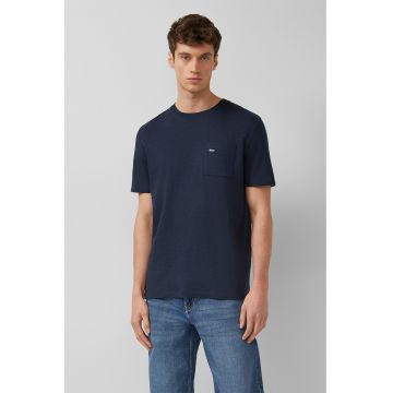 Tricou cu decolteu la baza gatului si buzunar pe piept - Bleumarin