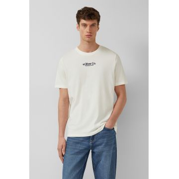 Tricou cu decolteu la baza gatului si logo - Alb murdar