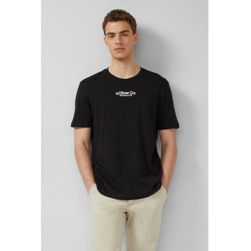 Tricou cu decolteu la baza gatului si logo - Negru