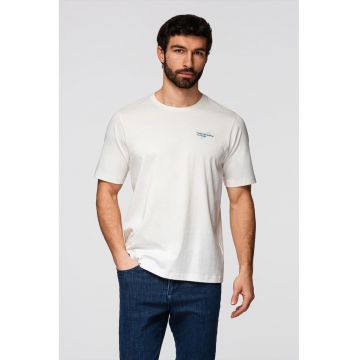 Tricou cu decolteu rotund si imprimeu discret - Alb