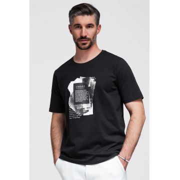 Tricou cu decolteu rotund si model grafic - Alb/Negru/Gri antracit