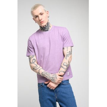 Tricou din bumbac cu decolteu la baza gatului - Liliac prafuit