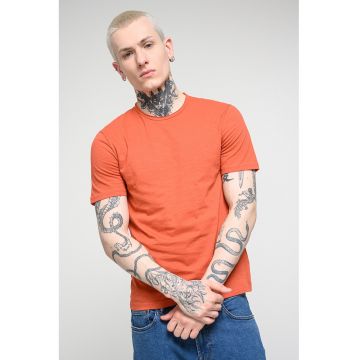 Tricou din bumbac cu decolteu la baza gatului - Portocaliu dovleac