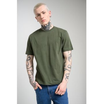 Tricou din bumbac cu decolteu la baza gatului - Sage Green