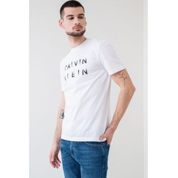 Tricou din bumbac cu imprimeu logo - Alb