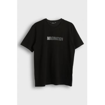Tricou din bumbac cu imprimeu text - Negru