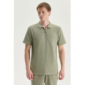 Tricou polo cu fenta cu fermoar - Verde pal