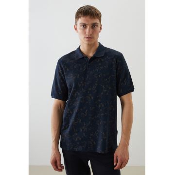 Tricou polo cu model cu frunze - Maro/Albastru ultramarin