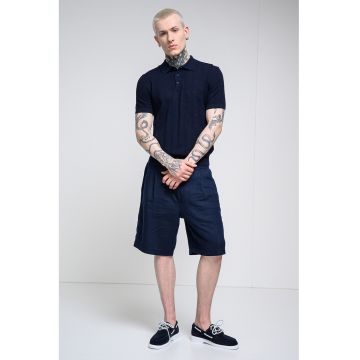 Tricou polo tricotat fin din amestec de in - Albastru ultramarin