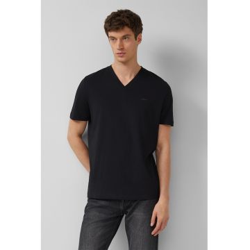 Tricou regular-fit cu decolteu in V - Negru -