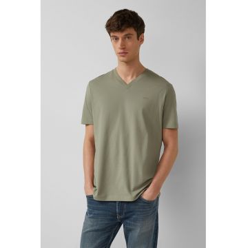 Tricou regular-fit cu decolteu in V - Verde feriga -