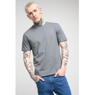 Tricou regular fit cu decolteu la baza gatului - Gri inchis