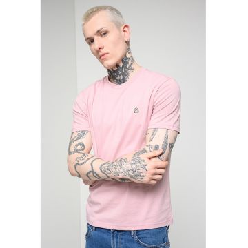 Tricou regular fit cu decolteu la baza gatului - Roz prafuit