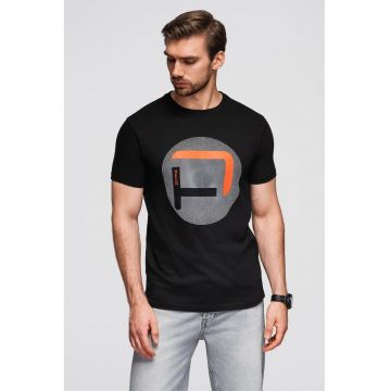Tricou regular fit cu imprimeu grafic - Negru/Gri/Portocaliu