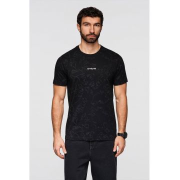 Tricou slim fit cu model - Negru/Gri inchis