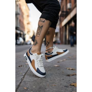 Adidasi barbati casual albi cu maro A108