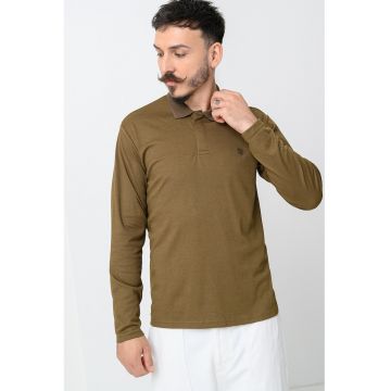 Bluza polo din amestec de bumbac organic - Verde masliniu