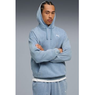 Hanorac cu aspect decolorat si logo - Albastru pastel