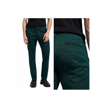 Pantaloni Scurti Barbati -  Chino Slim - Slim Fit - Talie Medie - Lungi - 4 Buzunare - Fermoar - Bumbac - Verde - Verde