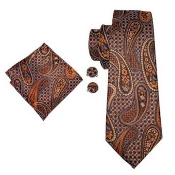 Set cravata, nuante de maro + batista + butoni - matase -- model 873