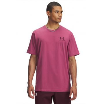 Tricou cu imprimeu logo discret si decolteu la baza gatului - Fucsia