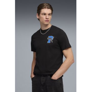 Tricou din bumbac cu imprimeu logo pe partea din spate - Negru/Albastru royal