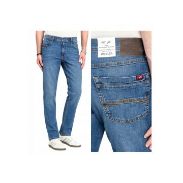 Blugi Barbati -  Style Washington - Straight Fit - Talie Medie - Lungi - 5 Buzunare - Fermoar - Bumbac - W32-L32 US - Albastru