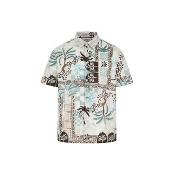 Camasa cu imprimeu grafic - Alb/Maro/Verde pal