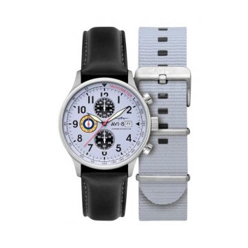 Ceas barbatesc  Hawker Hurricane - cronograf - curea piele neagra - cadran gri - 43.5x11mm