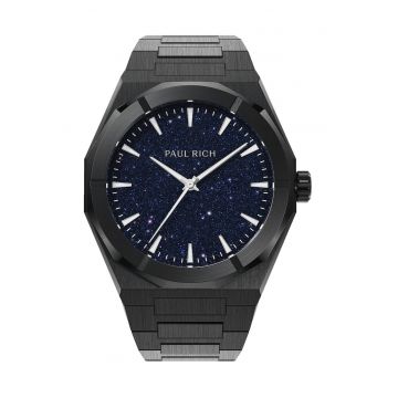 Ceas barbatesc  Star Dust II - cadran albastru - carcasa neagra din otel - rezistent la zgarieturi - luminos - 2 ani garantie