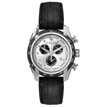 Ceas barbatesc  V-Ray - piele neagra - dimensiuni 44x5 ATM - argintiu/negru