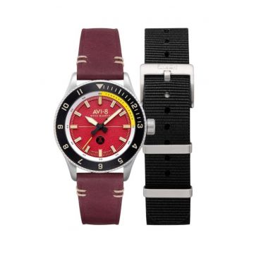 Flyboy Tuskegee Airmen editie limitata Ramitelli cadran rosu quartz AV-4103-04 ceas barbatesc cu curea suplimentara