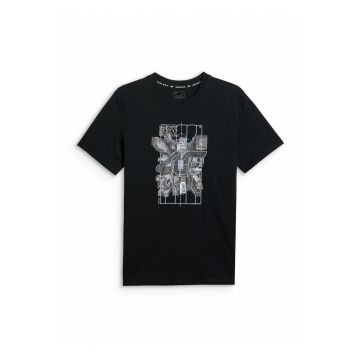 Tricou barbat  negru regular - imprimeu - bumbac