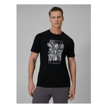 Tricou barbat  negru regular - imprimeu - bumbac