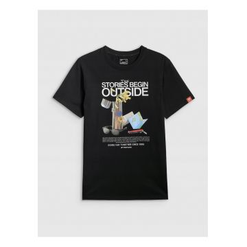 Tricou barbati -  bumbac - negru - regular - cu imprimeu