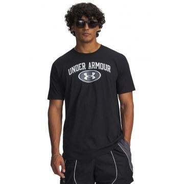 Tricou cu decolteu la baza gatului si imprimeu logo - Negru/Alb optic