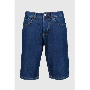 Bermude de denim cu talie medie - Albastru