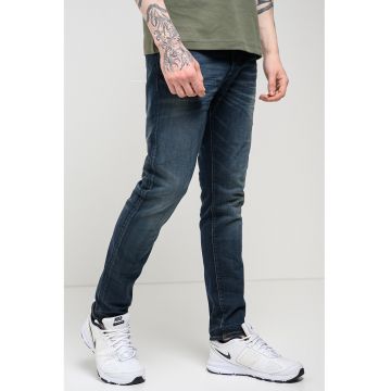 Blugi dlim fit elastici cu aspect decolorat 3301 - Albastru inchis